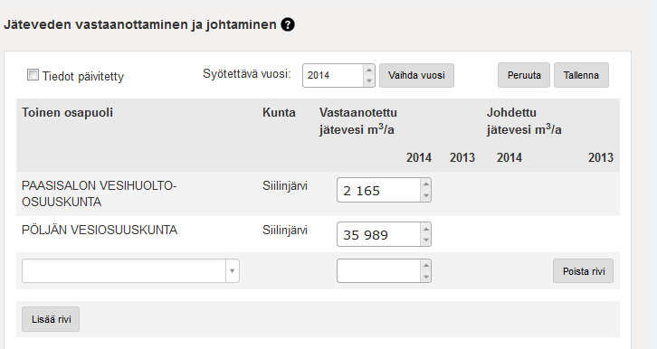 Jäteveden vastaanottaminen ja johtaminen Jos ei ole omaa jätevedenpuhdistamoa, käytetään oheista toimintoa.