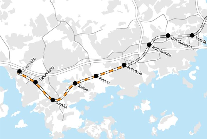 1. Länsimetron jatke Matinkylä-Kivenlahti Länsimetron ensimmäinen osuus Ruoholahdesta Matinkylään on rakenteilla ja sen on tarkoitus avata liikenteelle elokuussa 2016.