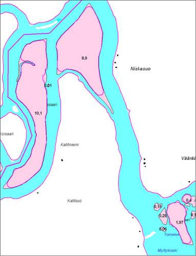 3 SAARET JA LUODOT Saaria ja luotoja yhteensä 73 kpl, joista suurin osa <1ha (56 kpl). Loput ovat kooltaan 1-2ha (4 kpl) 2-3 ha (3 kpl) 3-10ha (7 kpl) >10 ha (3 kpl).