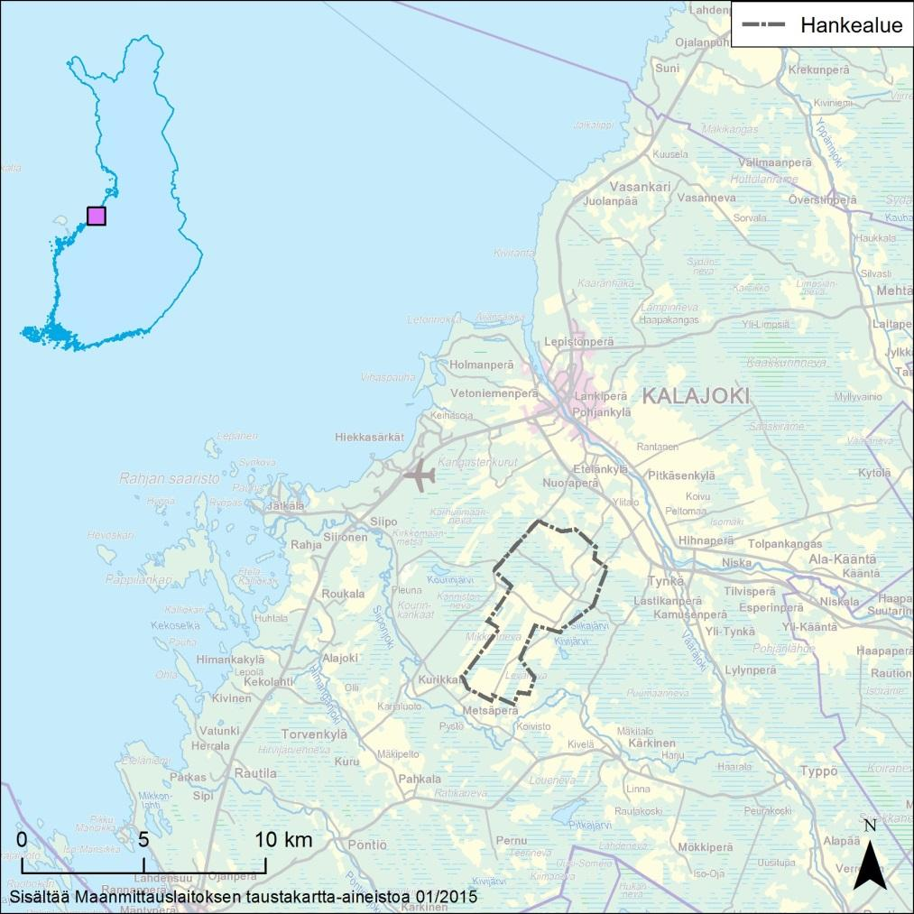 1 TAUSTA Winda Power Oy suunnittelee maksimissaan 20 voimalayksikön tuulipuistoa Kalajoella sijaitsevalle Läntisten alueelle. Hankealue sijaitsee n. 5 km Kalajoen keskustan eteläpuolella (Kuva 1-1).