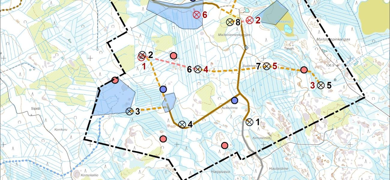 pohjoisosasta ja hankealueen koillispuolelta Jarrunnevan Hiukanevan alueelta.