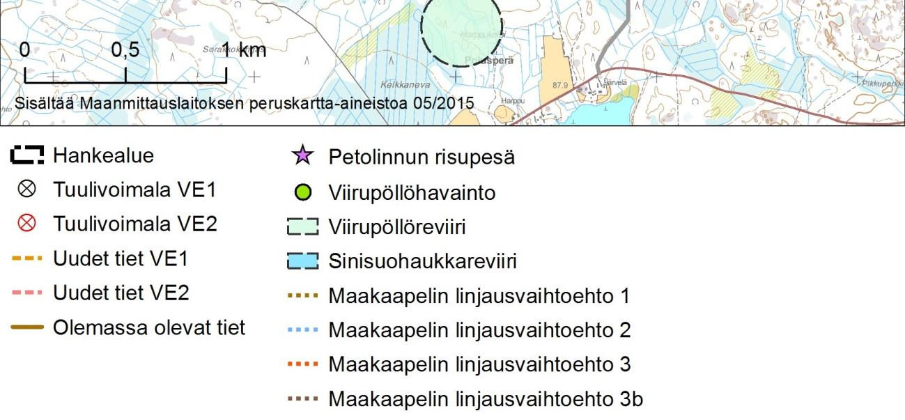 Lisäksi yksi reviiri todettiin noin 3 km hankealueen lounaispuolella.