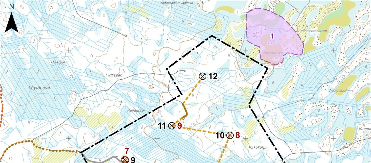 33 Kuva 3-7. Linnustolle potentiaalisesti tärkeät elinympäristöt hankealueella. 3.2.