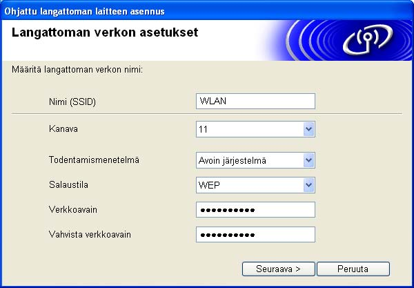 Langattoman verkon asetukset (Windows ) 15 Jos verkossa käytetään todentamista ja salausta, näyttöön tulee seuraava ilmoitus.