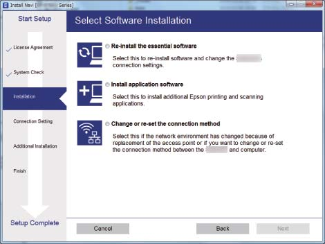 Verkkoasetukset Windows Valitse Vaihda tai aseta yhteysmenetelmä uudelleen näytöstä Valitse ohjelmiston asennus ja valitse sitten Seuraava.