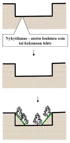 Suuntaa-antava kaaviokuva Palovuoren ja Mullimetsän lisälouhinnan vaikutuksista alueen lopputilanteeseen.