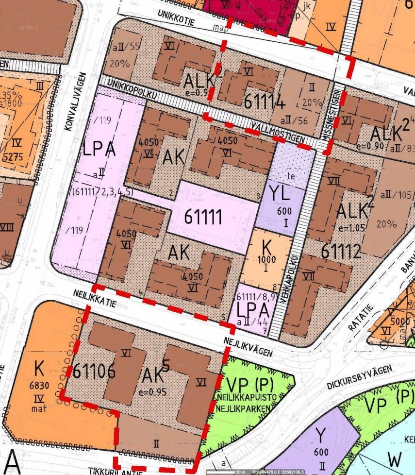 Osallistumis- ja arviointisuunnitelma nro 002321, 18.1.2017 sivu 3 Asemakaava Alueen ensimmäinen asemakaava Tikkurila-Viertola, 630100 (SM 22.3.1974) on edelleen voimassa Neilikkatie 4:n alueella.