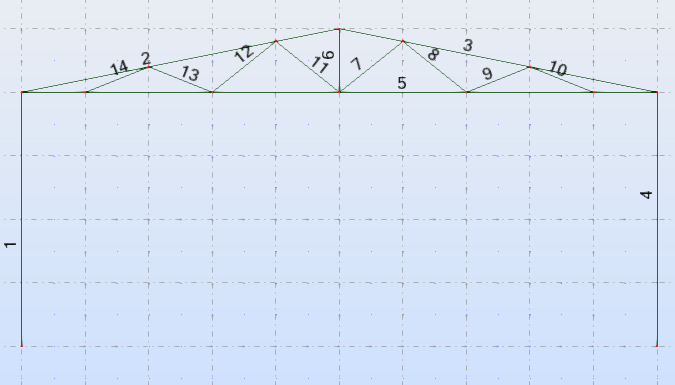 24 Mallinnetaan kuvan 8 mukainen rakenne. Kuva 8. Rakenteen geometrinen malli. Rakenteen geometrinen malli on nyt valmis. Osien numeroinnin saa aktivoitua vasemman alanurkan Bar Numbers -painikkeesta.