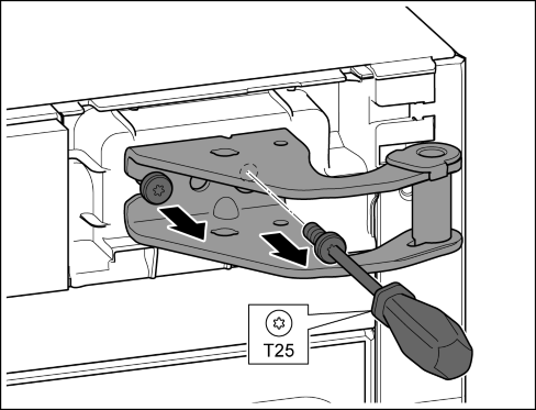 Fig. 13 (6) u Asenna laakerinkannatin ja käännä suojus kiinni. Fig. 13 (7) 4.3.4 Ylempien laakeriosien siirtäminen Fig. 12 Loukkaantumisvaara oven irrotessa! u Pidä ovesta tukevasti kiinni.