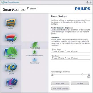 3. Kuvan optimointi Eco Power (Virransäästö) -valikko Options (Valinnat) -valikko Options (Vaihtoehdot) > Preferences (Asetukset) - On käytössä ainoastaan, kun Preferences (Asetukset) valitaan