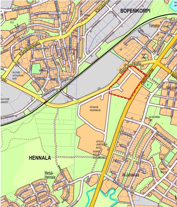 Kaavamuutosalue Kaavamuutos koskee Hennalan (27.) kaupunginosan korttelin 1510 tontin 1 osaa.