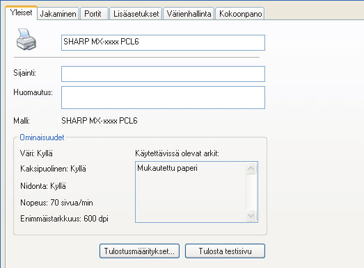 Napsauta [Tulostusmääritykset]-painiketta [Yleiset]-välilehdellä.