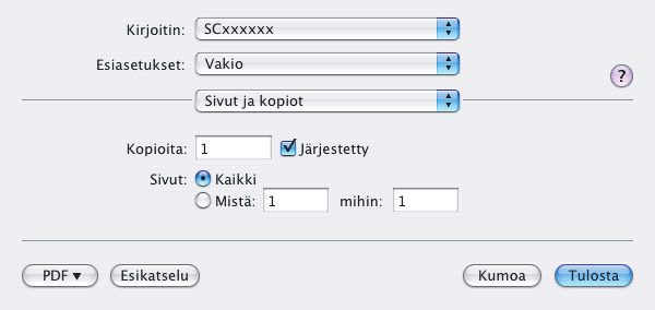 TULOSTUS Mac OS X Valitse [Tulosta] TextEdit [Arkisto]-valikosta. 1 Tulostuksen suorittamisessa käytetty valikko voi vaihdella ohjelmistosovelluksesta riippuen.