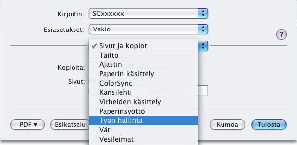TULOSTUS KÄYTTÄJÄN VAHVISTUSTOIMINNON OLLESSA KÄYTTÖÖNOTETTU Kun käyttäjän vahvistustoiminto on käyttöönotettu laitteen järjestelmäasetuksissa (pääkäyttäjä), sinun on annettava käyttäjätietosi