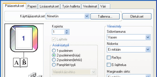 KAKSIPUOLINEN TULOSTUS Laite voi tulostaa paperin kummallekin puolelle. Tätä toimintoa käytetään useaan tarkoitukseen, ja se on erityisen hyödyllinen silloin, kun haluat luoda yksinkertaisen vihkosen.