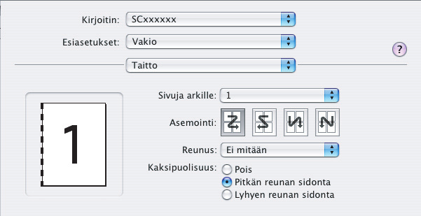 Macintosh Mac OS X (1) (2) (1) Valitse [Taitto].
