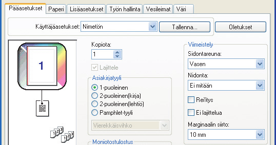 MARGINAALIN LISÄÄMINEN (Marginaalin siirto) Tätä toimintoa käytetään siirtämään tulostuskuvaa marginaalin lisäämiseksi paperin vasemmassa tai oikeassa reunassa tai yläreunassa.