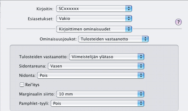 Kun viimeistelijä tai satulanidontaviimeistelijä on asennettu, voit käyttää nidontatoimintoa tai rei'itystoimintoa yhdessä tämän toiminnon kanssa.
