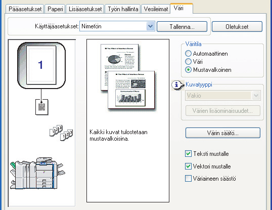 HAALEAN TEKSTIN JA VIIVOJEN TULOSTUS MUSTANA (Teksti mustalle/vektori mustalle) (Tämä toiminto on käytettävissä vain Windows-käyttöjärjestelmässä.