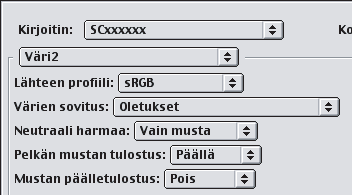 Kaikkien värien lisäasetusten konfiguroimiseksi valitse "Kuvatyyppi"-kentästä [Mukautettu] ja napsauta sitten [Värien lisäominaisuudet] -painiketta.