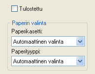 (3) Valitse kalvojen välilehtien lisäämisasetukset. Voit valita [Tulostettu]-ruudun tulostaaksesi kalvolle tulostetun sisällön myös välilehdelle. Valitse tarvittaessa paperikasetti ja -tyyppi.