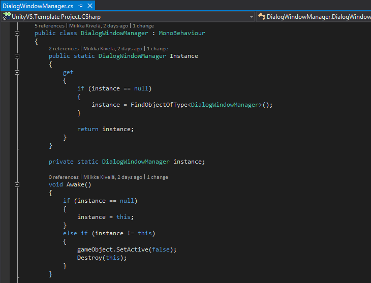 42 KUVA 19. Kuvakaappaus osasta DialogWindowManager-luokan toteutusta (Microsoft Visual Studio Ultimate 2013 2015).