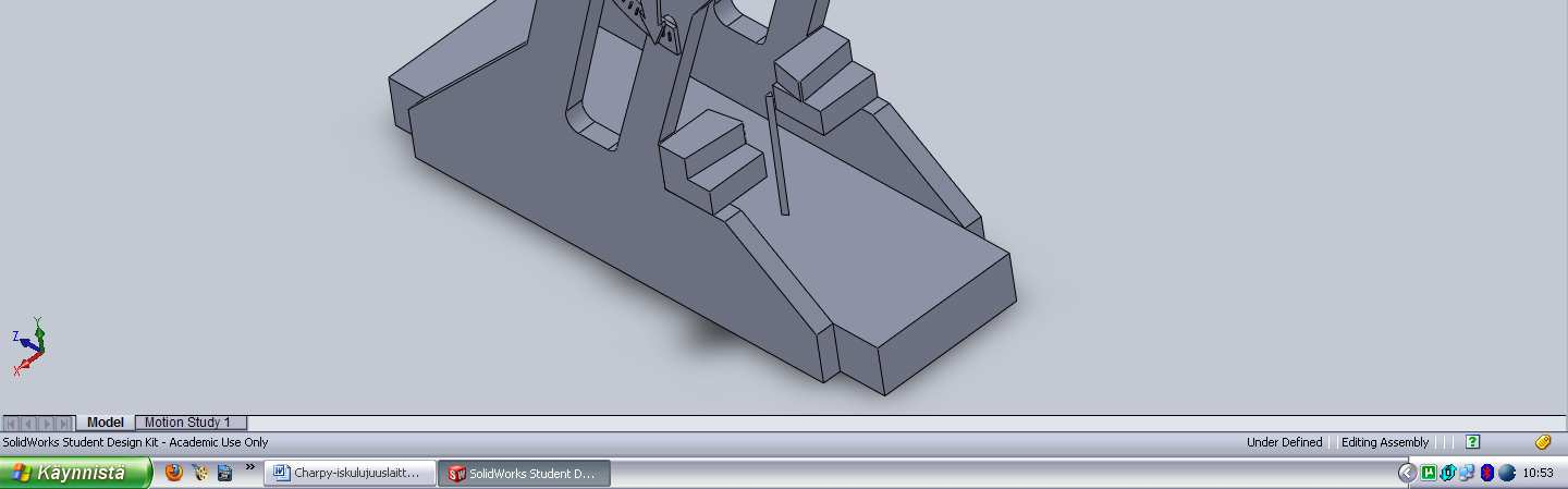 Charpy-iskuvasaralaite Kun iskuvasaralaite oli mallinnettu 3D -muodossa, siirsin osat SolidWorksohjelman 2D