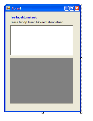 C# ja.net Framework 17 (26) 2. Maalaa lomake. LinkLabel: llteetapahtumataulu PictureBox: BackColor:White BorderStyle: Fixed3D DataGridView Anchor:Top,Bottom.Lefr.Right 3.