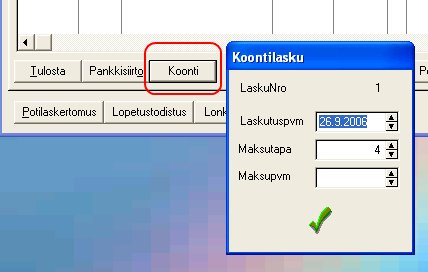 Kun lasku tai pankkisiirto on tulostettu, voidaan ikkunat sulkea.