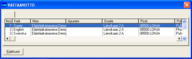 _ Nro -kenttä on paikka eläinlääkärinumerolle. Sen syöttäminen on tärkeää, sillä numerotieto tulostuu esim. resepteihin tätä kautta.