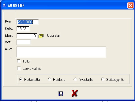 _ Pvm kenttään annetaan päivämäärä, jolle merkintä halutaan kirjata. Haluttaessa tapahtumia voidaan merkitä myös tuleville päiville, eli esimerkiksi huomiselle päivälle.