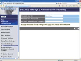 3. Verkkotoiminnot Kohta Administrator authority Administrator ID Administrator Password