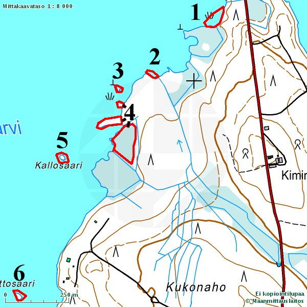 7 Saarijärven Kiminginjärven ja Tohtaanjärven luontoselvitys 2010 Kartta 1. Tutkimusalueen arvokkaita luontokohteita 1 6. 4.