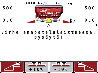 6 Hälytysilmoitukset ja mahdolliset syyt 6.2 Häiriön/hälytyksen poistaminen 6.2.1 Hälytysilmoituksen kuittaaminen Hälytytysilmoitus on korostettu näytössä ja näytetään varoitustunnuksen kanssa.
