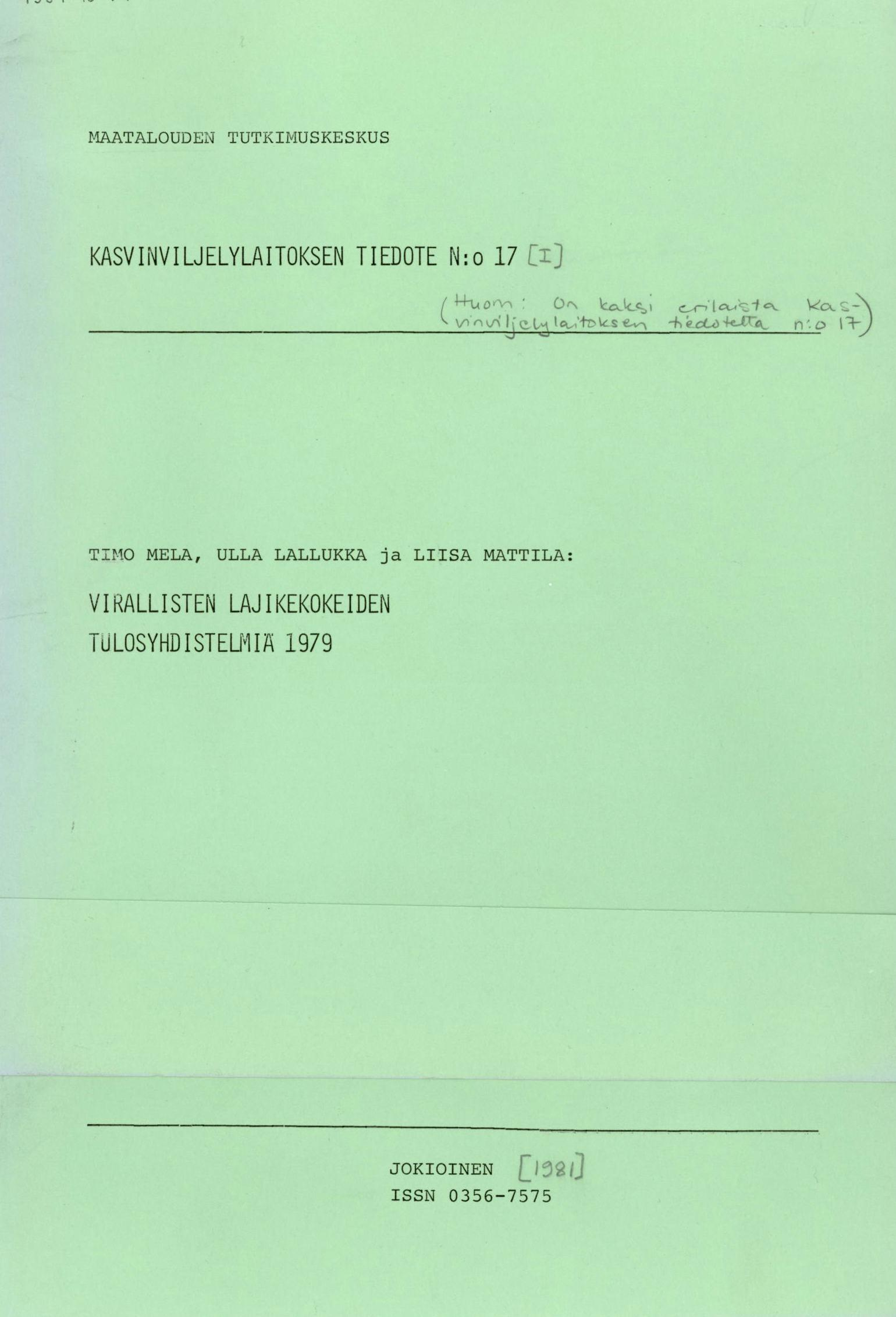 J MAATALOUDEN TUTKMUSKESKUS KASVNVLJELYLATOKSEN TEDOTE N:o 7 E] -4-t4 ' r L.