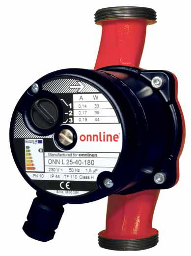 Liite 1 / 1 Cirkulationspump Wet rotor circulator Kiertovesipumppu Onnline kiertovesipumppu ONN L 25-40-180, ONN L 25-60-180 TUOTE Kiertovesipumppu lämmitysjärjestelmille.
