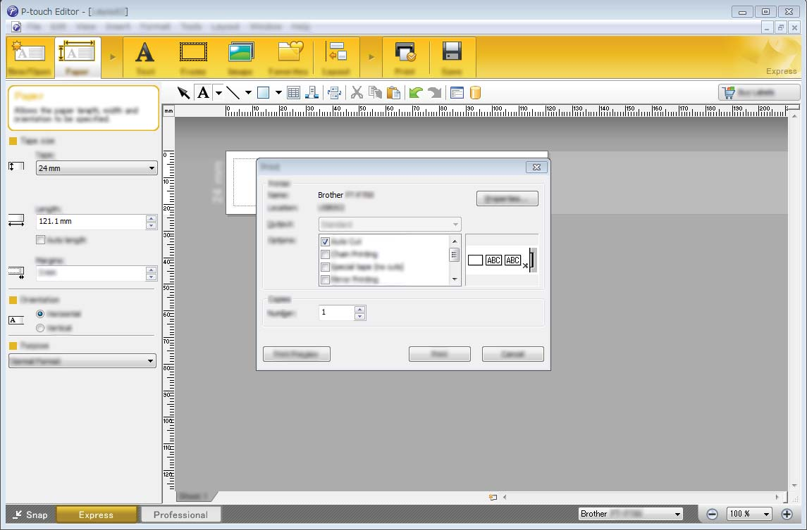 P-touch Editorin käyttäminen Tulostaminen P-touch Editorin avulla 6 Express-tila 6 Tässä tilassa voit nopeasti luoda asetteluja, jotka sisältävät tekstiä ja kuvia.