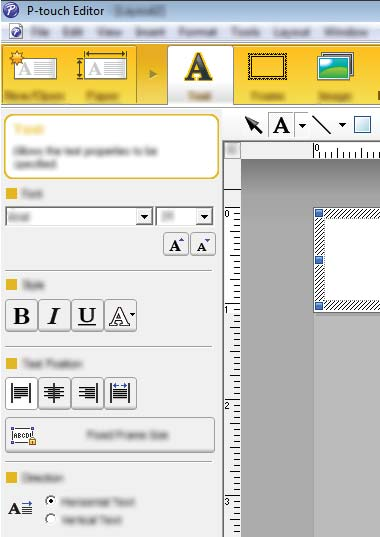 P-touch Editorin käyttäminen 4 Valitse [Teksti] (1) ja määritä fontti sekä tyyli (2).