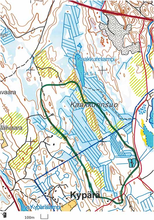 km 2 (kuva 1). Valuma-alue koostuu yksinomaan metsätalousmaasta; pääosin ojitetusta, enimmäkseen niukkapuustoisesta suosta ja kallioisesta kivennäismetsämaasta.