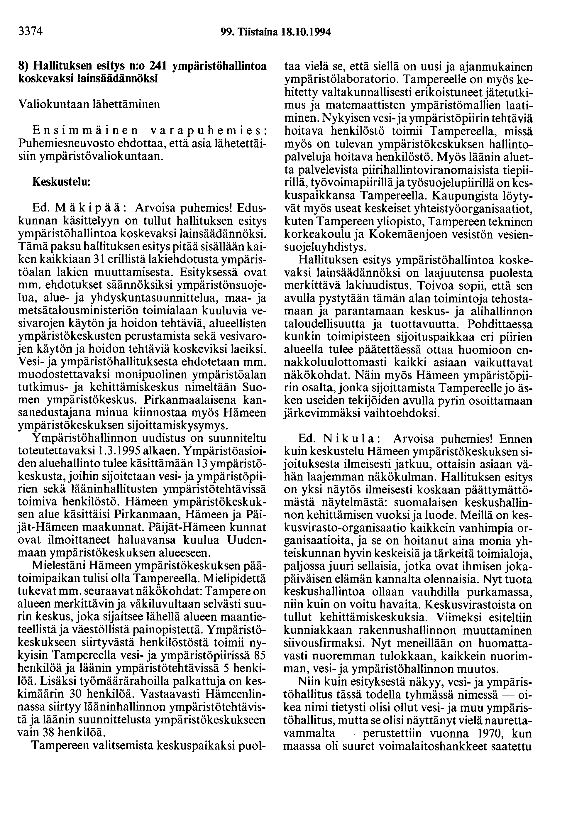 3374 99. Tiistaina 18.10.