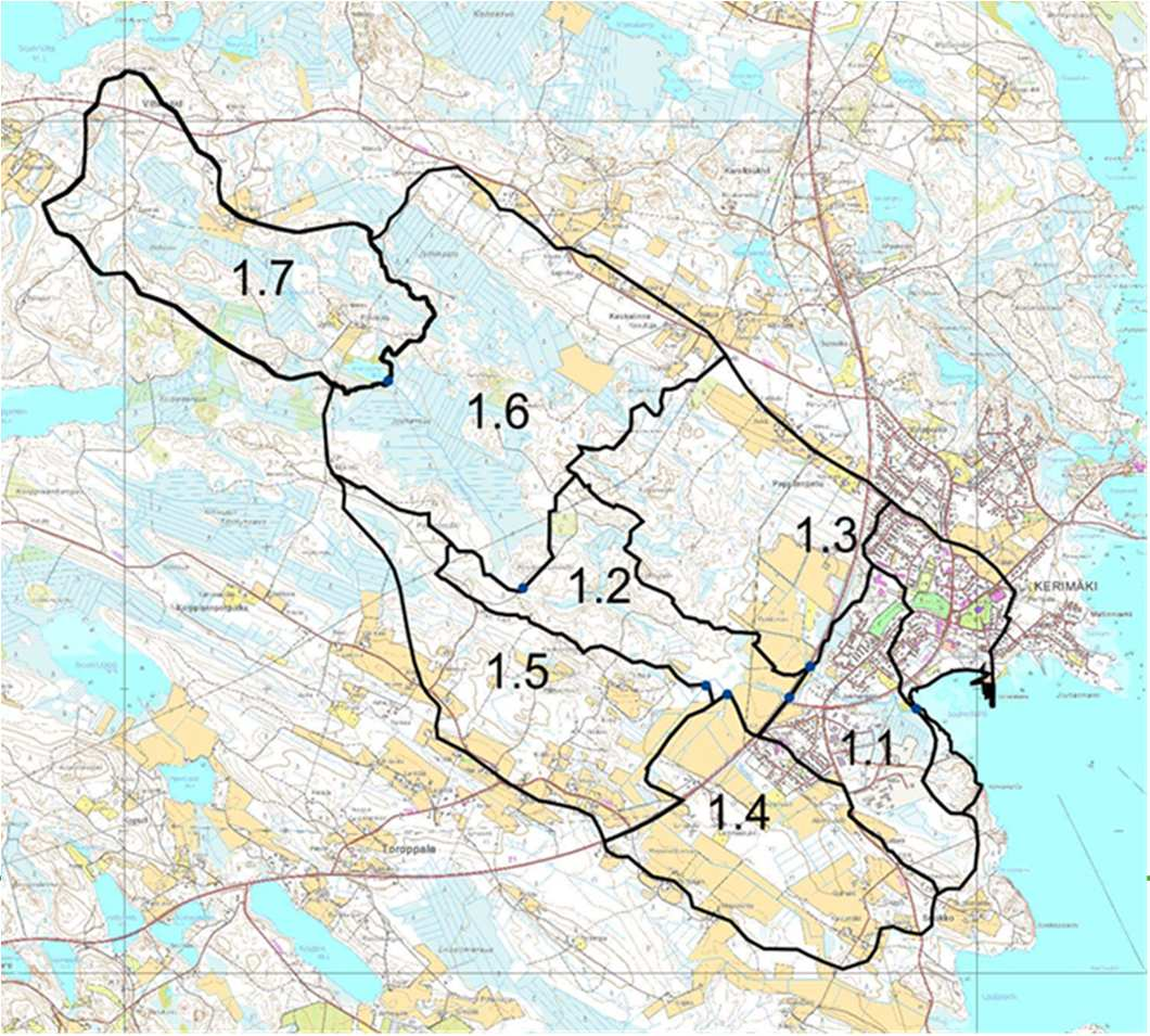 Fosforikuormitus Ulkoinen kuormitus valuma-alueittain Lähialue Osavaluma-alue 1.1 1.2 1.3 1.4 1.5 1.6 1.