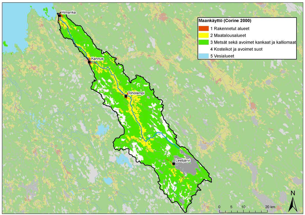 2.3 Maankäyttö ja luonnonsuojelu Lestijoen valuma-alueesta noin 10 % on maatalousaluetta ja noin 62 % metsämaata.
