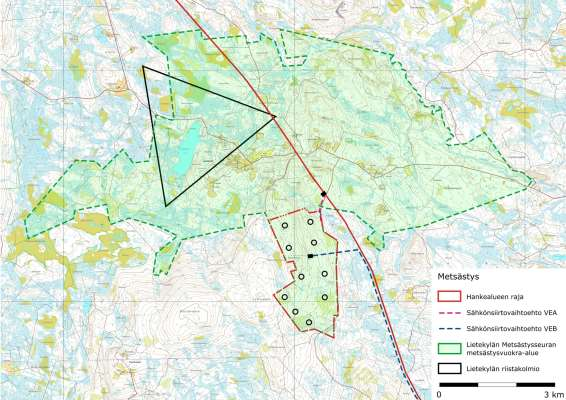 Prokon Lumivaaran tuulivoimapuisto VAIKUTUKSET METSÄSTYKSEEN 17.1.3 Metsästyksen nykytilanne alueella 17.1.3.1 Alueen metsästysseura Hankealue on Hyrynsalmi Ristijärven riistanhoitoyhdistyksen aluetta.
