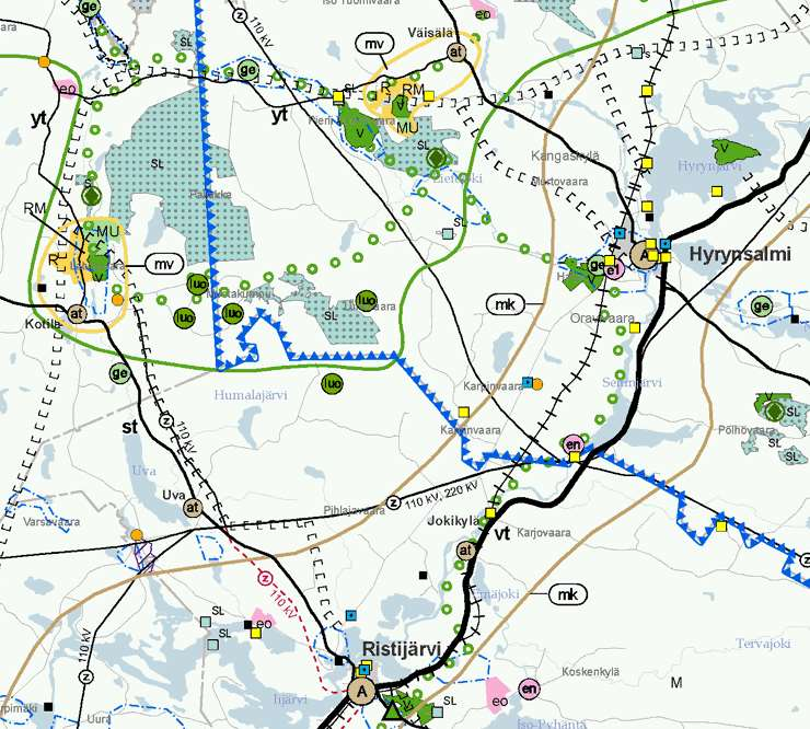 PROKON Lumivaaran tuulivoimapuisto PROKON Wind Energy Finland Oy VAIKUTUKSET YHDYSKUNTARAKENTEESEEN JA MAANKÄYTTÖÖN Kuva 7.4. Ote Kainuun maakuntakaavasta.