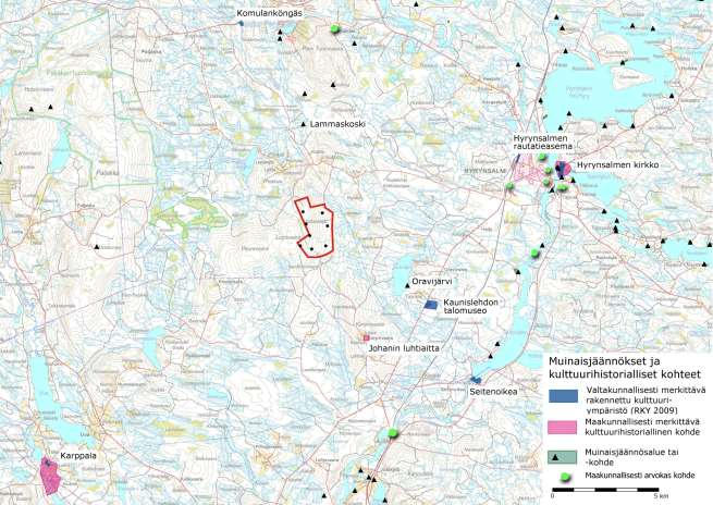 PROKON Lumivaaran tuulivoimapuisto VAIKUTUKSET MAISEMAAN JA KULTTUURIYMPÄRISTÖÖN Laitilan rintamamiestyyppiset talot sijaitsevat peltokumpareen keskellä.