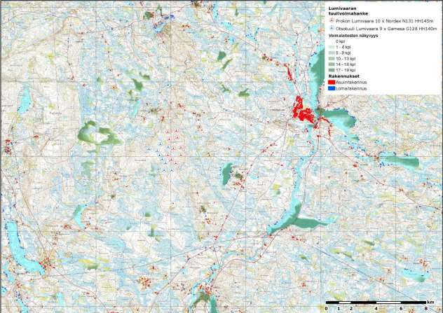PROKON Lumivaaran tuulivoimapuisto VAIKUTUKSET MAISEMAAN JA KULTTUURIYMPÄRISTÖÖN PROKON Wind Energy Finland Oy Voimalaitosten näkymäalueanalyysin (kuva 8.