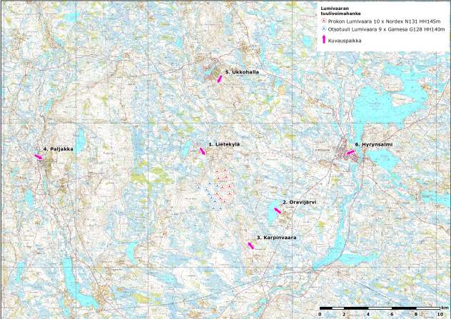 PROKON Lumivaaran tuulivoimapuisto VAIKUTUKSET MAISEMAAN JA KULTTUURIYMPÄRISTÖÖN Havainnevalokuvia otettaessa kuvat on otettu 50 mm objektiivilla, mikä vastaa mahdollisimman tarkasti ihmissilmän