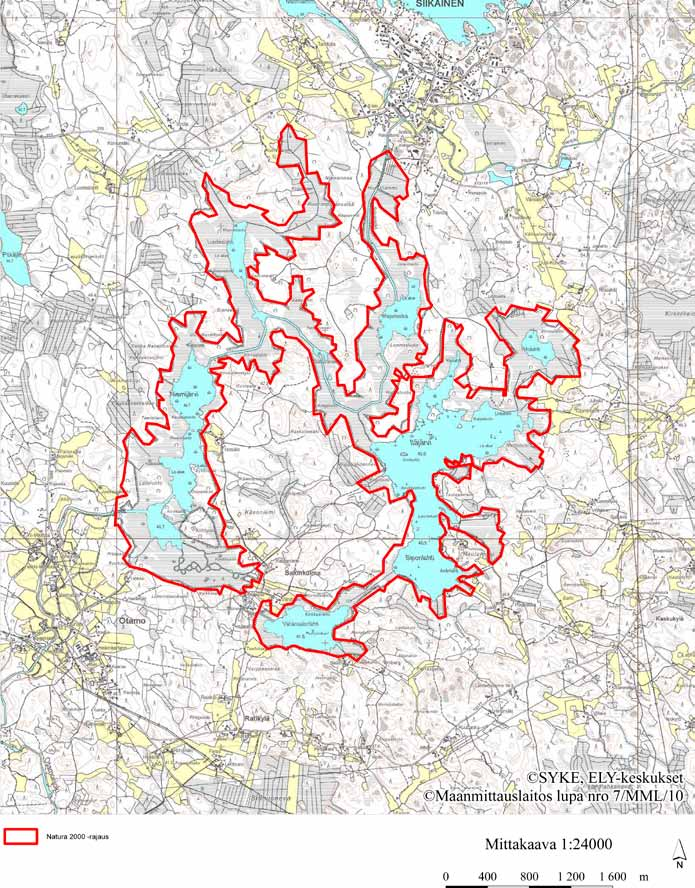 Kuva 2. Niemijärvi-Itäjärven tutkimusalue. Natura-alueen raja on merkitty karttaan punaisella.