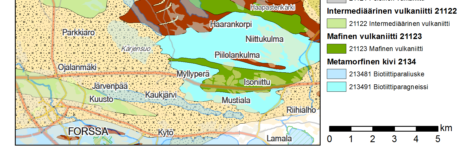 Kohteen tarkempi kuvaus ja geologiset tutkimukset on raportoitu erillisessä geologisessa kohderaportissa (K. Kojonen, valmisteilla). Kuva 1. Lempään kohteen sijainti alueellisella kallioperäkartalla.