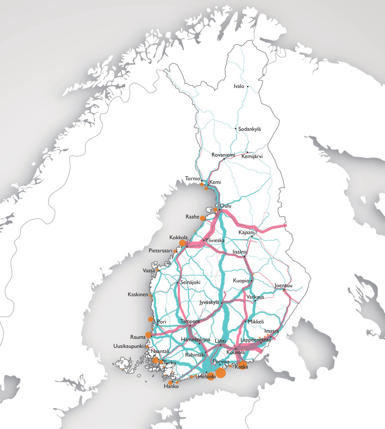 Tiekuljetukset 2007 2009 2 5 tavaravirta, milj. t/v valtateillä ja kantateillä Rautatiekuljetukset 2011 2 5 tavaravirta, milj.